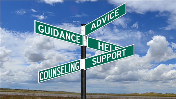 directional sign with help and guidance logo