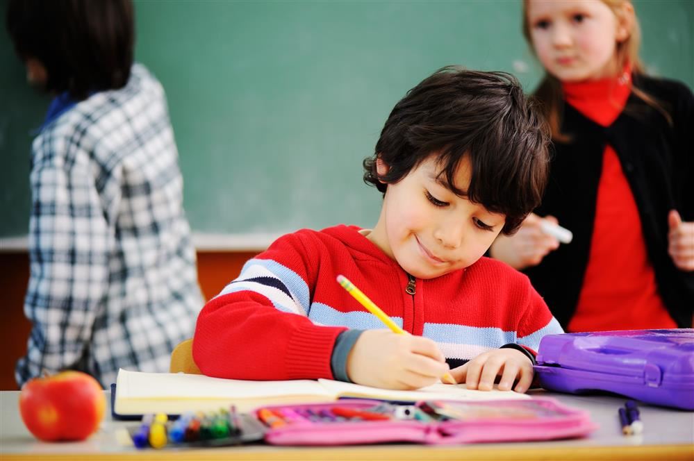 Photo of a student working at a desk.